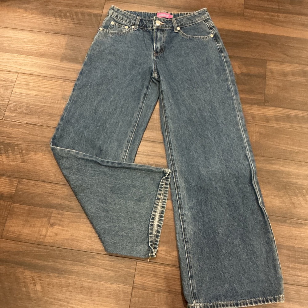 Edikted Wide Leg Denim Jeans Medium Wash High Waisted Baggy Pants Size S Y2K